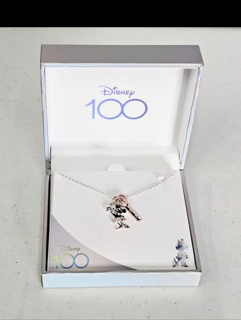 Disney 100 Silver Key & Character Pendant Necklace - Silver Plated